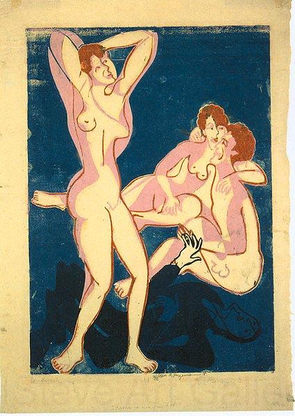 Ernst Ludwig Kirchner Three nudes and reclining man France oil painting art